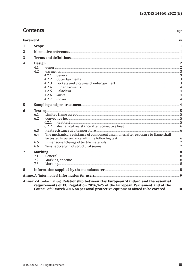 ISO/FDIS 14460 ISO/FDIS 14460 - Protective clothing for automobile racing drivers — Protection against heat and flame — Performance requirements and test methods/30/2022 - Page 3 preview