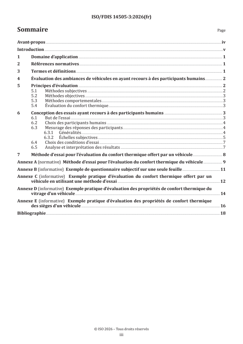 ISO/FDIS 14505-3 ISO/FDIS 14505-3 - Ergonomie des ambiances thermiques — Évaluation des ambiances thermiques dans les véhicules — Partie 3: Évaluation du confort thermique en ayant recours à des participants humains - Page 3 preview