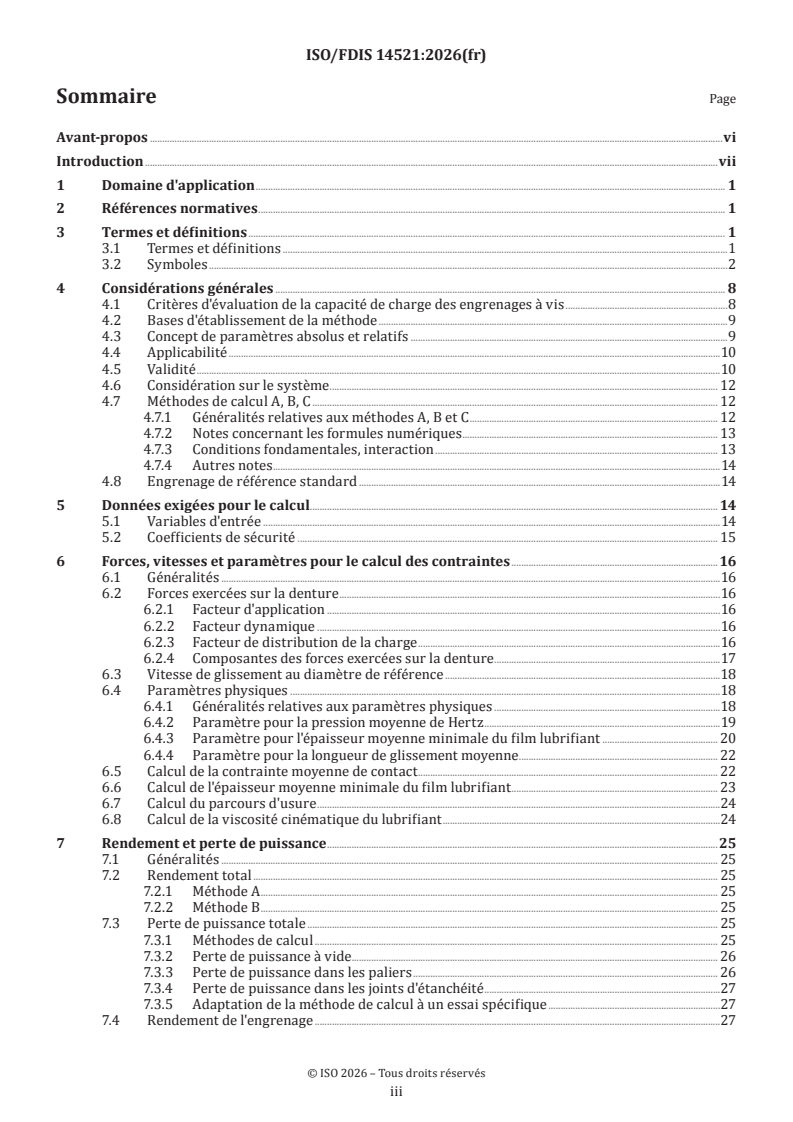 ISO 14521:2026 ISO/FDIS 14521 - Engrenages — Calcul de la capacité de charge des engrenages à vis - Page 3 preview
