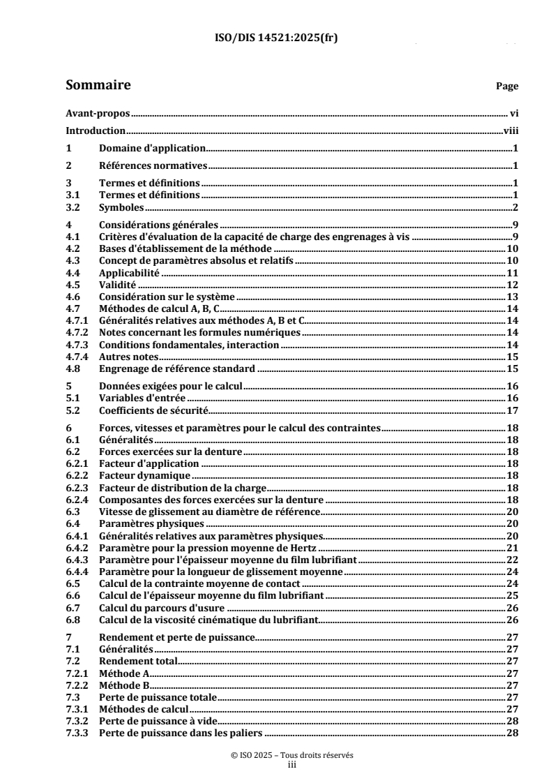 ISO 14521:2026 ISO/FDIS 14521 - Engrenages — Calcul de la capacité de charge des engrenages à vis/5/2025 - Page 3 preview
