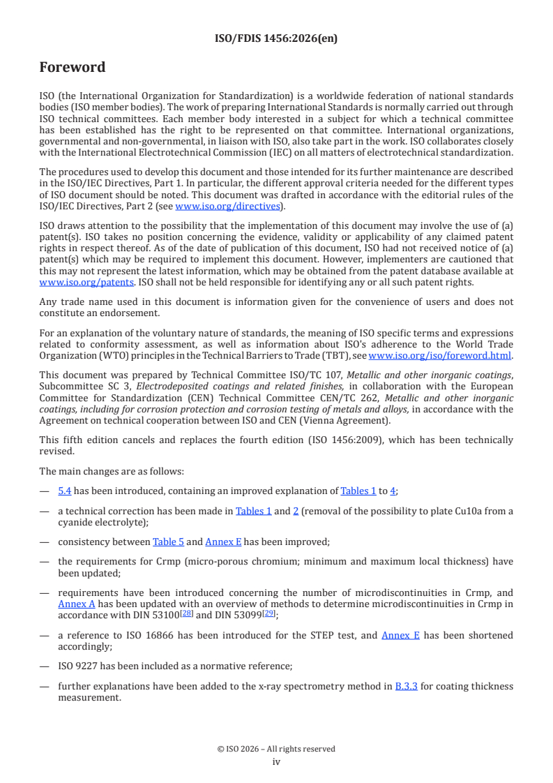 ISO/FDIS 1456 ISO/FDIS 1456 - Metallic and other inorganic coatings — Electrodeposited coatings of nickel, nickel plus chromium, copper plus nickel and of copper plus nickel plus chromium - Page 4 preview