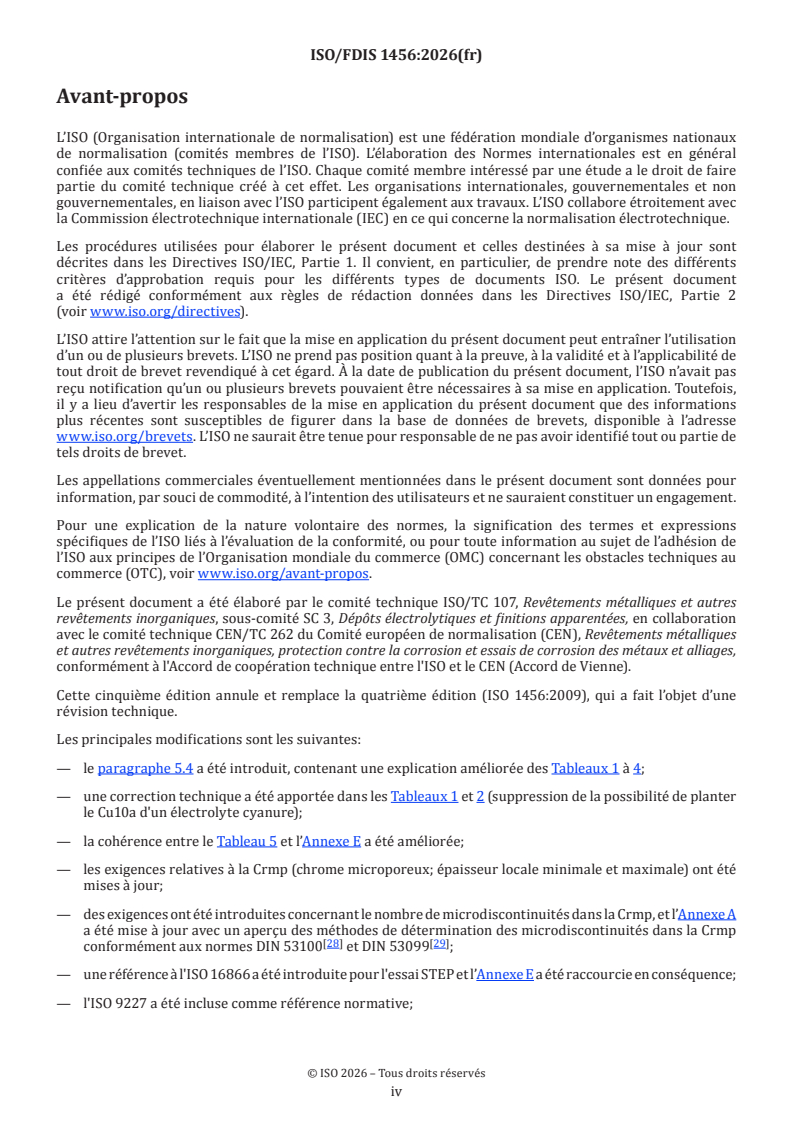 ISO/FDIS 1456 ISO/FDIS 1456 - Revêtements métalliques et autres revêtements inorganiques — Dépôts électrolytiques de nickel, de nickel plus chrome, de cuivre plus nickel et de cuivre plus nickel plus chrome - Page 4 preview