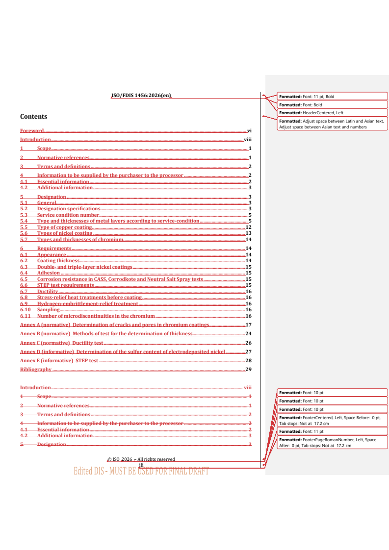 ISO/FDIS 1456 REDLINE ISO/FDIS 1456 - Metallic and other inorganic coatings — Electrodeposited coatings of nickel, nickel plus chromium, copper plus nickel and of copper plus nickel plus chromium - Page 3 preview