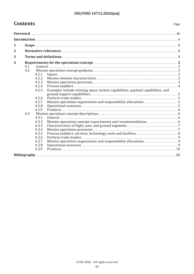 ISO/FDIS 14711 ISO/FDIS 14711 - Space systems — Uncrewed mission operations concepts — Requirements and recommendations - Page 3 preview