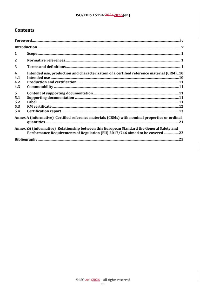 ISO/FDIS 15194 REDLINE ISO/FDIS 15194 - In vitro diagnostic medical devices — Requirements for certified reference materials and the content of supporting documentation - Page 3 preview
