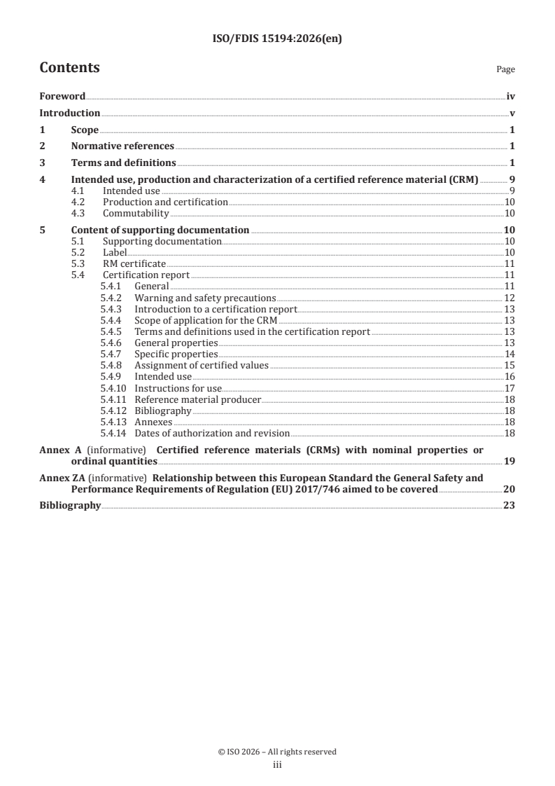 ISO/FDIS 15194 ISO/FDIS 15194 - In vitro diagnostic medical devices — Requirements for certified reference materials and the content of supporting documentation - Page 3 preview