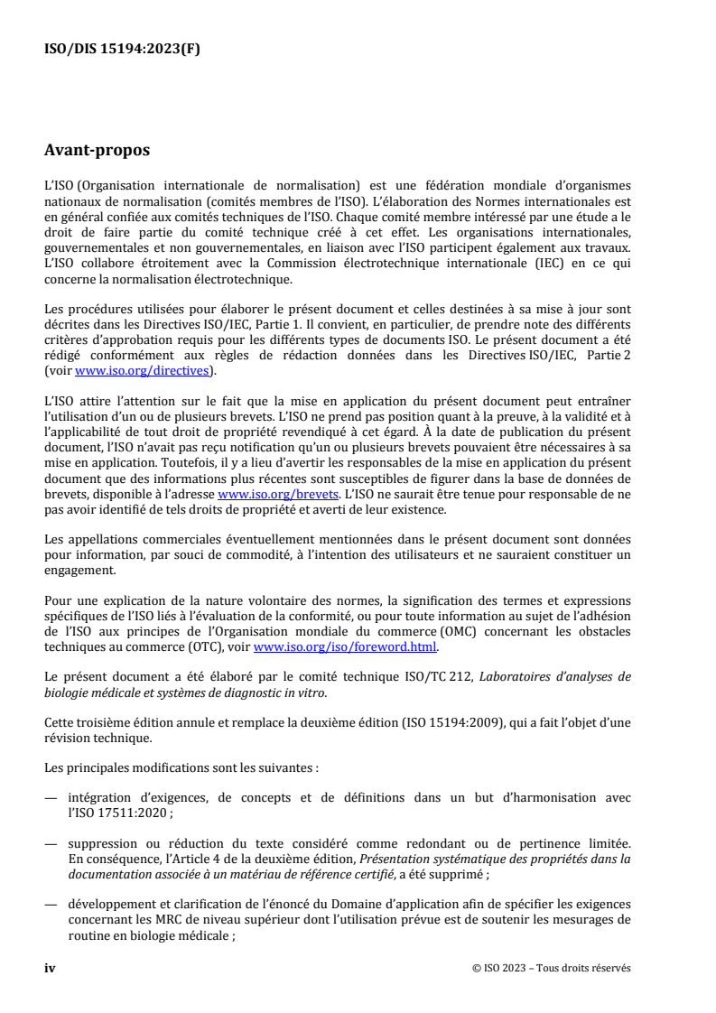 ISO/FDIS 15194 ISO/FDIS 15194 - Dispositifs médicaux de diagnostic in vitro — Exigences relatives aux matériaux de référence certifiés et au contenu de la documentation associée/5/2024 - Page 4 preview