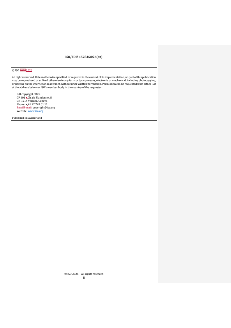 ISO/FDIS 15783 REDLINE ISO/FDIS 15783 - Seal-less rotodynamic pumps — Class II — Specification
Released:22. 01. 2026 - Page 2 preview