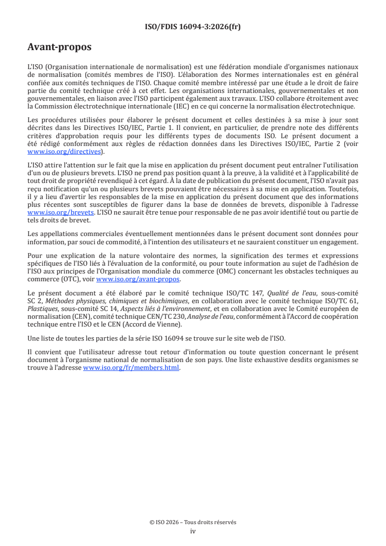 ISO/FDIS 16094-3 ISO/FDIS 16094-3 - Qualité de l'eau — Analyse des microplastiques dans l'eau — Partie 3: Méthodes thermo-analytiques pour les eaux à faible teneur en matières en suspension, y compris l'eau potable - Page 4 preview