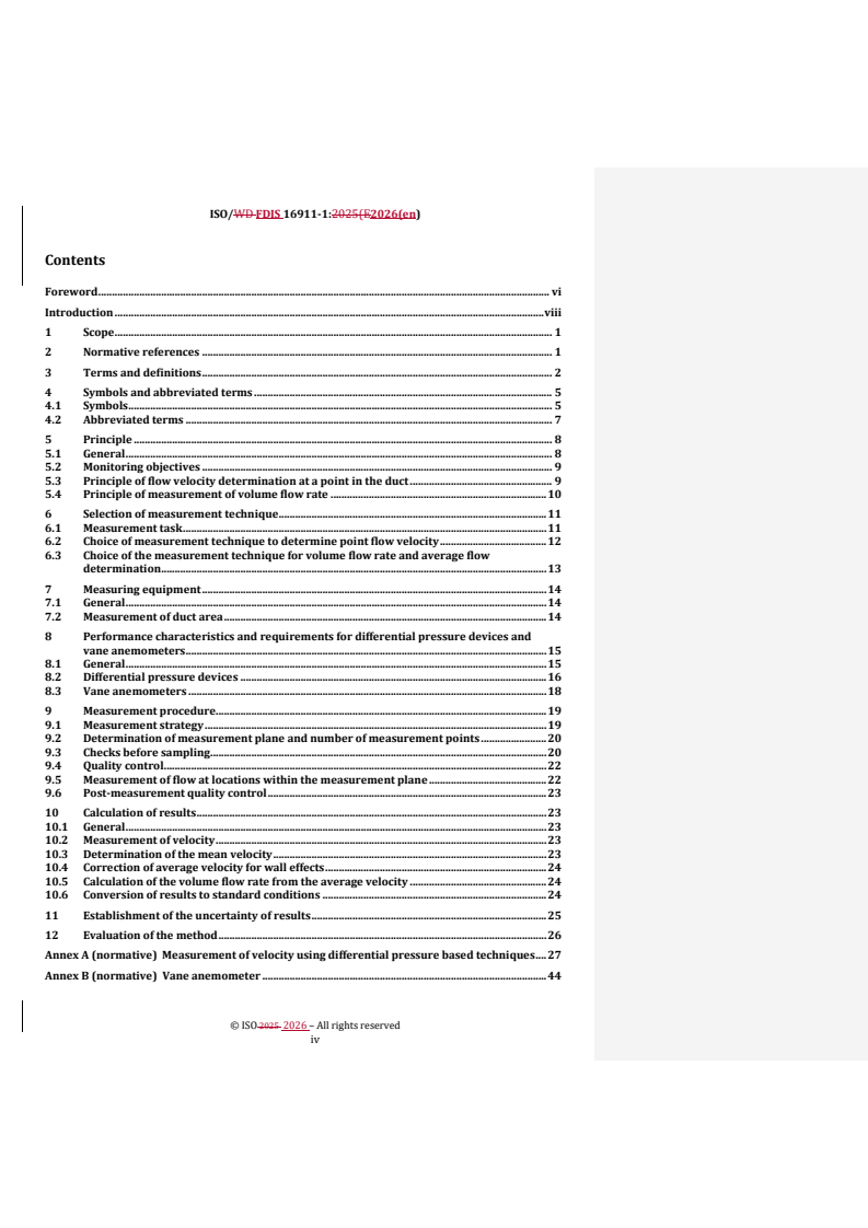 ISO/FDIS 16911-1 REDLINE ISO/FDIS 16911-1 - Stationary source emissions — Manual and automatic determination of velocity and volume flow rate of waste gas in ducts — Part 1: Manual reference method - Page 4 preview