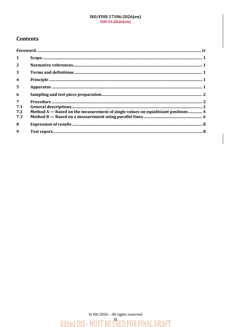 ISO/FDIS 17186 REDLINE ISO/FDIS 17186 - Leather — Physical and mechanical tests — Determination of surface coating thickness - Page 3 preview