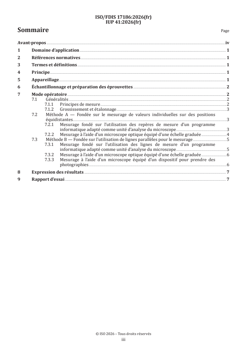 ISO/FDIS 17186 ISO/FDIS 17186 - Cuir — Essais physiques et mécaniques — Détermination de l'épaisseur du revêtement de surface - Page 3 preview