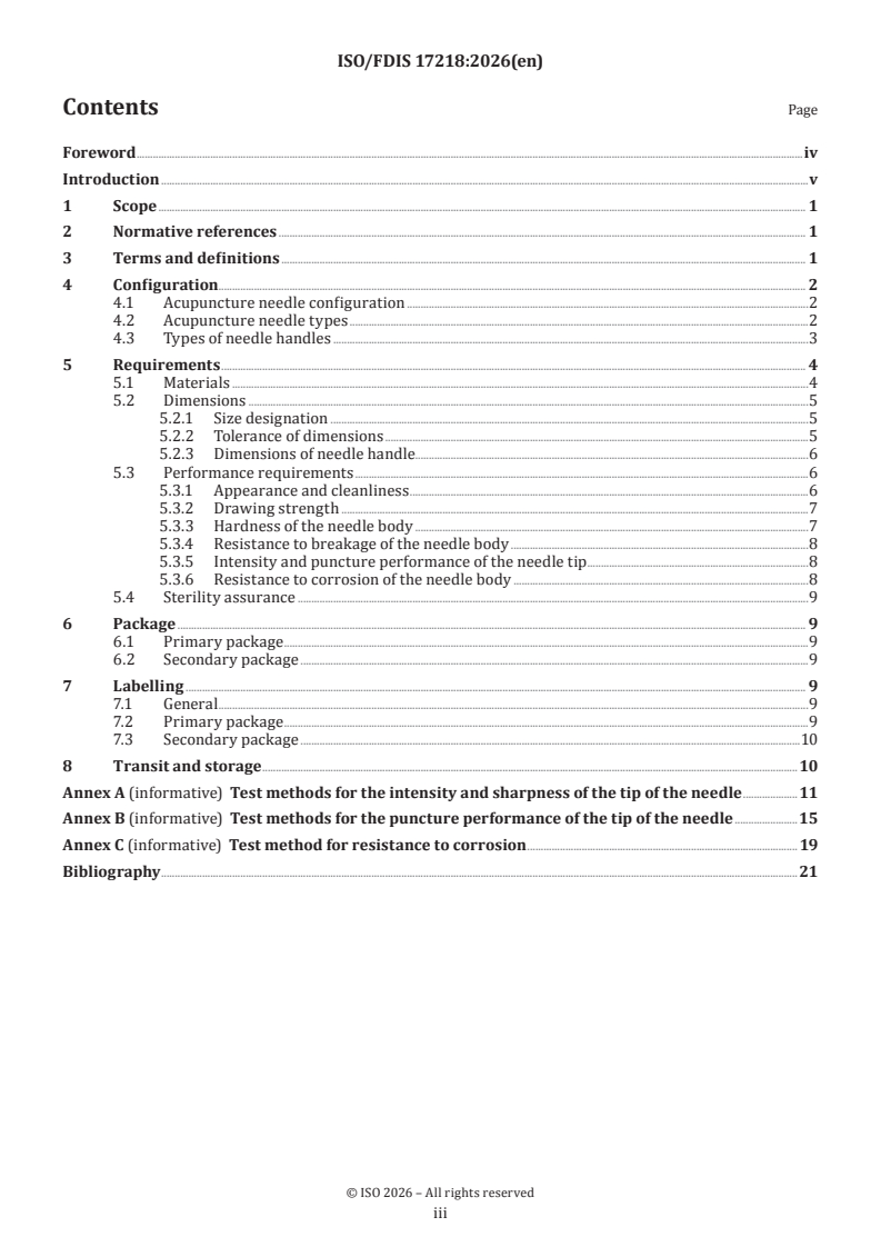 ISO/FDIS 17218 ISO/FDIS 17218 - Sterile acupuncture needles for single use - Page 3 preview