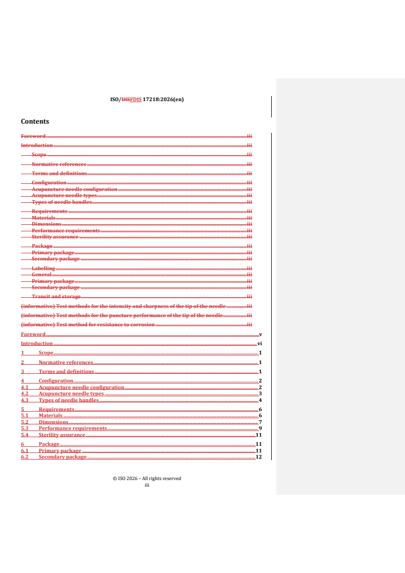ISO/FDIS 17218 REDLINE ISO/FDIS 17218 - Sterile acupuncture needles for single use - Page 3 preview