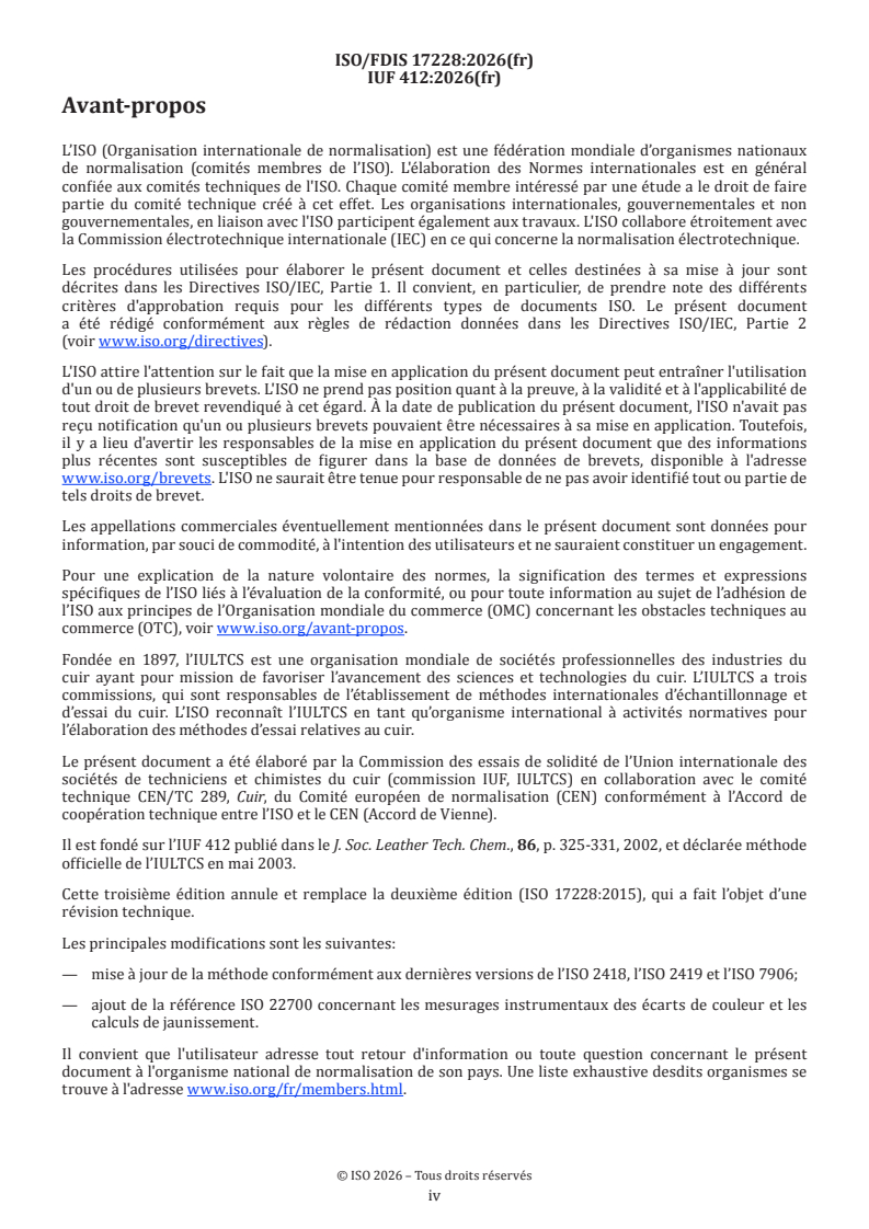 ISO/FDIS 17228 ISO/FDIS 17228 - Cuir — Essais de solidité des coloris — Changement de couleur avec vieillissement accéléré - Page 4 preview