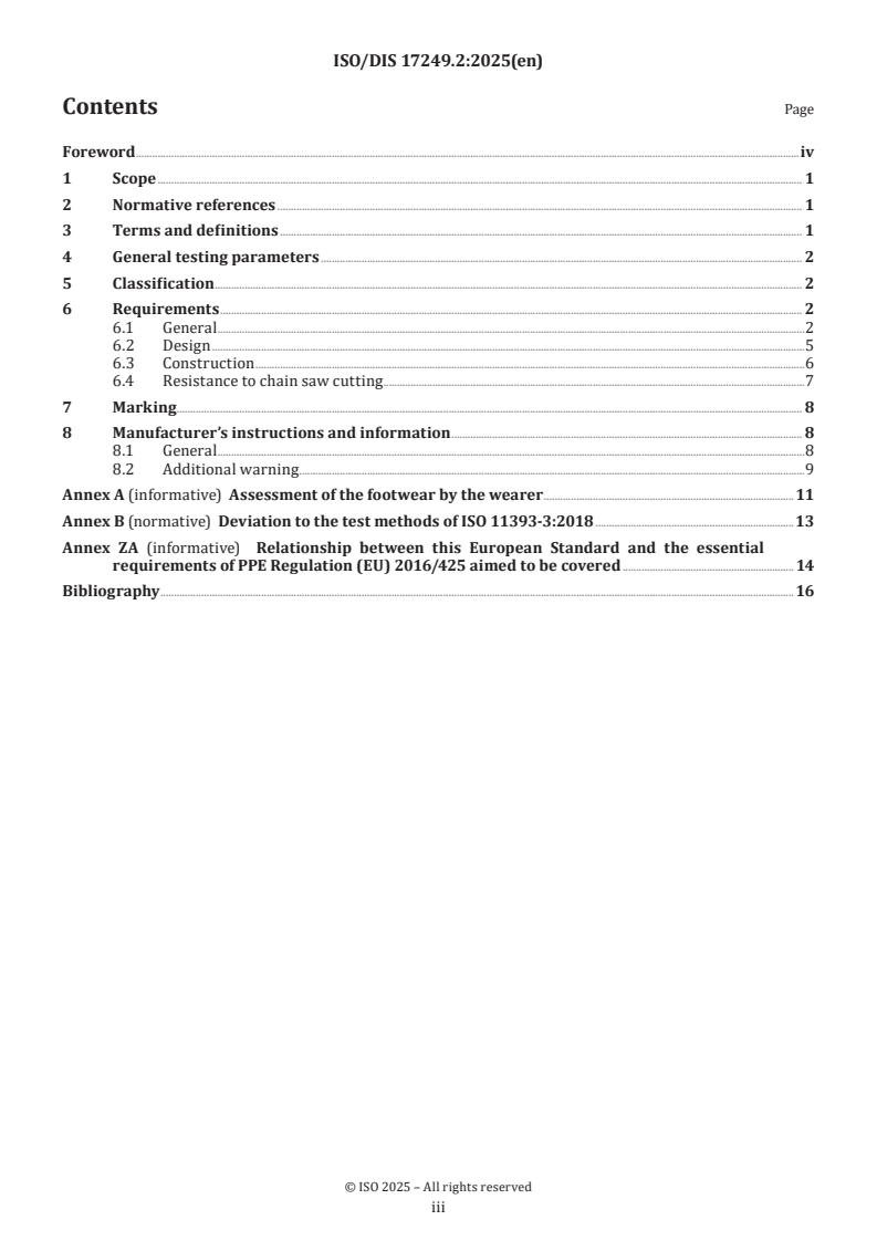 ISO/DIS 17249 ISO/FDIS 17249 - Safety footwear for users of handheld chain saws/2/2025 - Page 3 preview