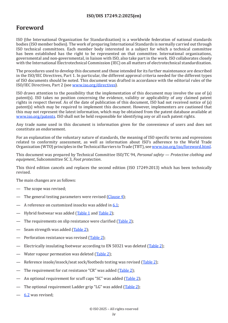 ISO/DIS 17249 ISO/FDIS 17249 - Safety footwear for users of handheld chain saws/2/2025 - Page 4 preview
