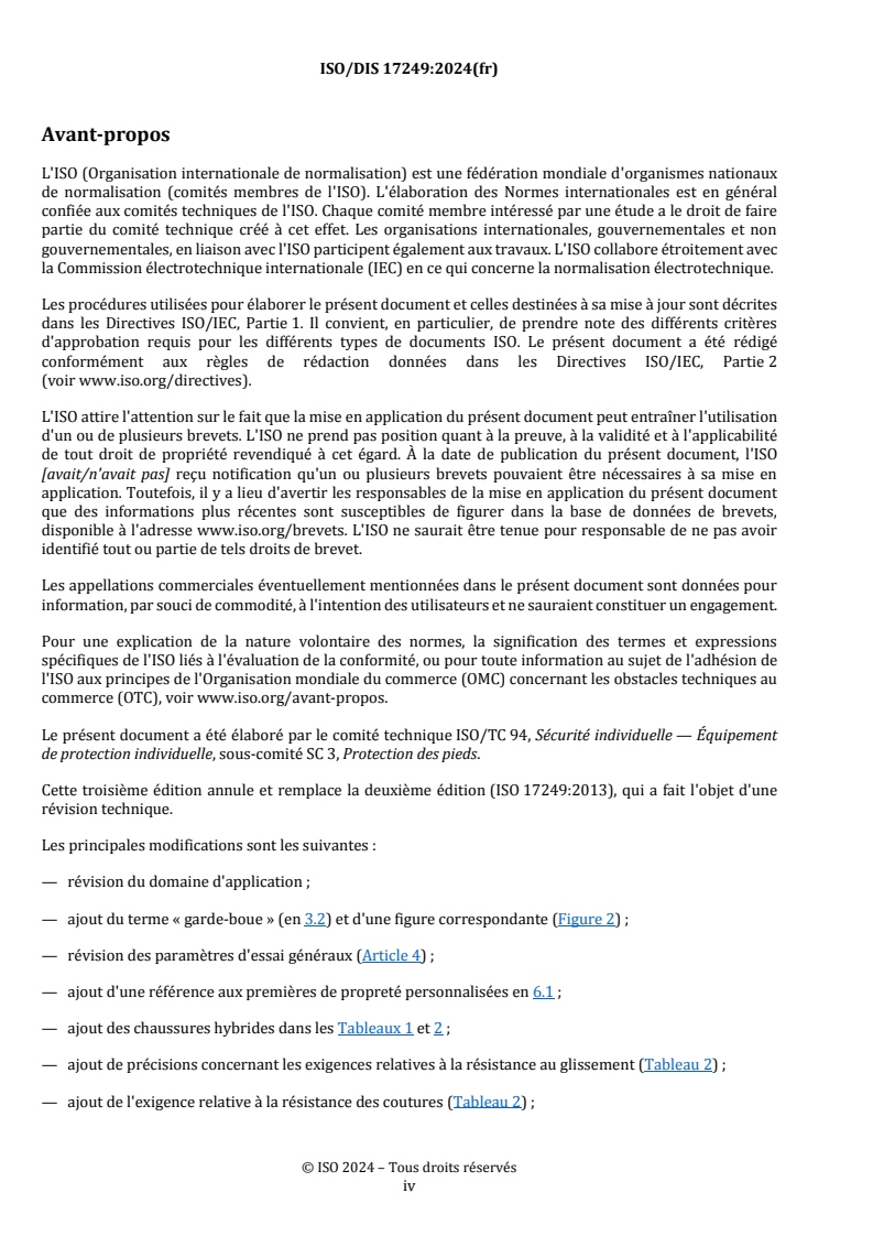 ISO/DIS 17249 ISO/FDIS 17249 - Chaussures de sécurité pour utilisateurs de scies à chaîne tenues à la main/15/2024 - Page 4 preview