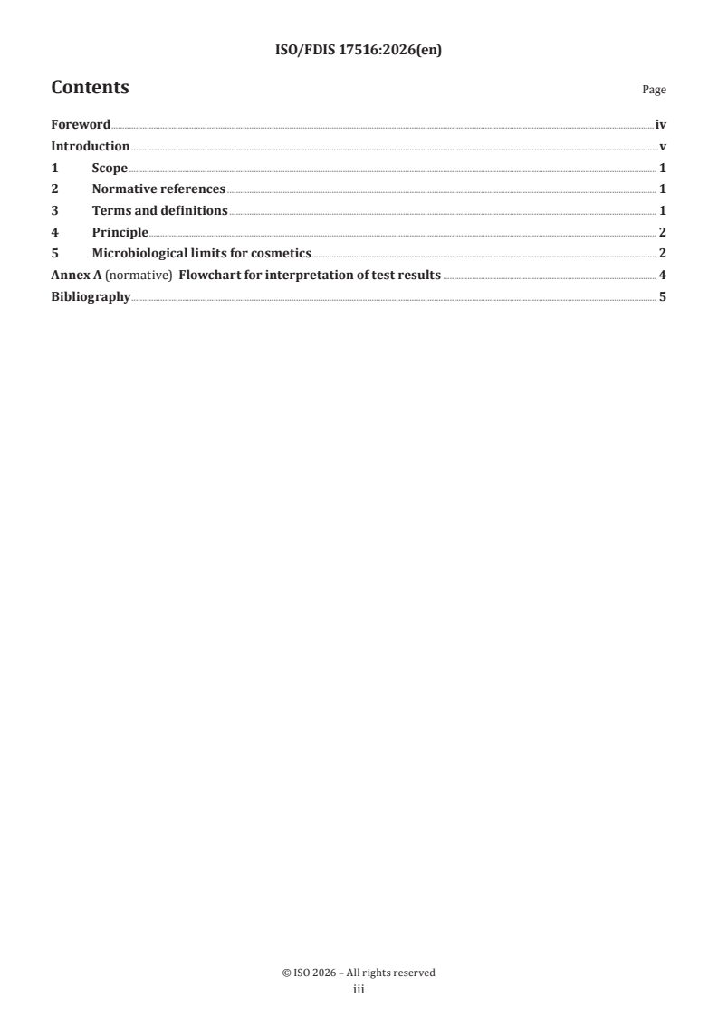 ISO/FDIS 17516 ISO/FDIS 17516 - Cosmetics — Microbiology — Microbiological limits - Page 3 preview
