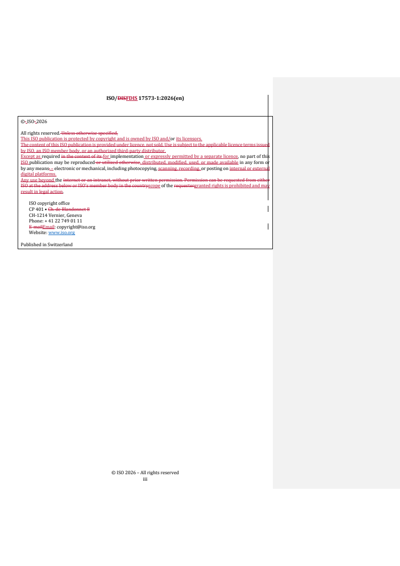 ISO/FDIS 17573-1 REDLINE ISO/FDIS 17573-1 - Electronic fee collection — System architecture for vehicle-related tolling — Part 1: Reference model - Page 3 preview