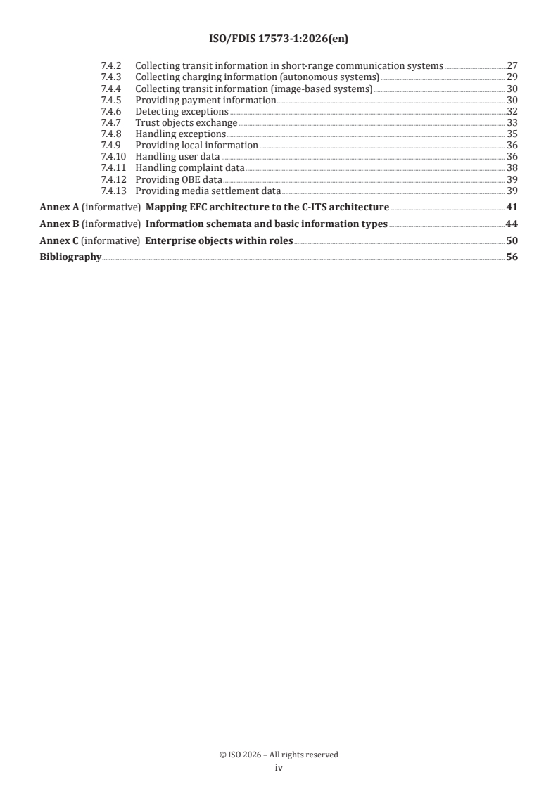ISO/FDIS 17573-1 ISO/FDIS 17573-1 - Electronic fee collection — System architecture for vehicle-related tolling — Part 1: Reference model - Page 4 preview