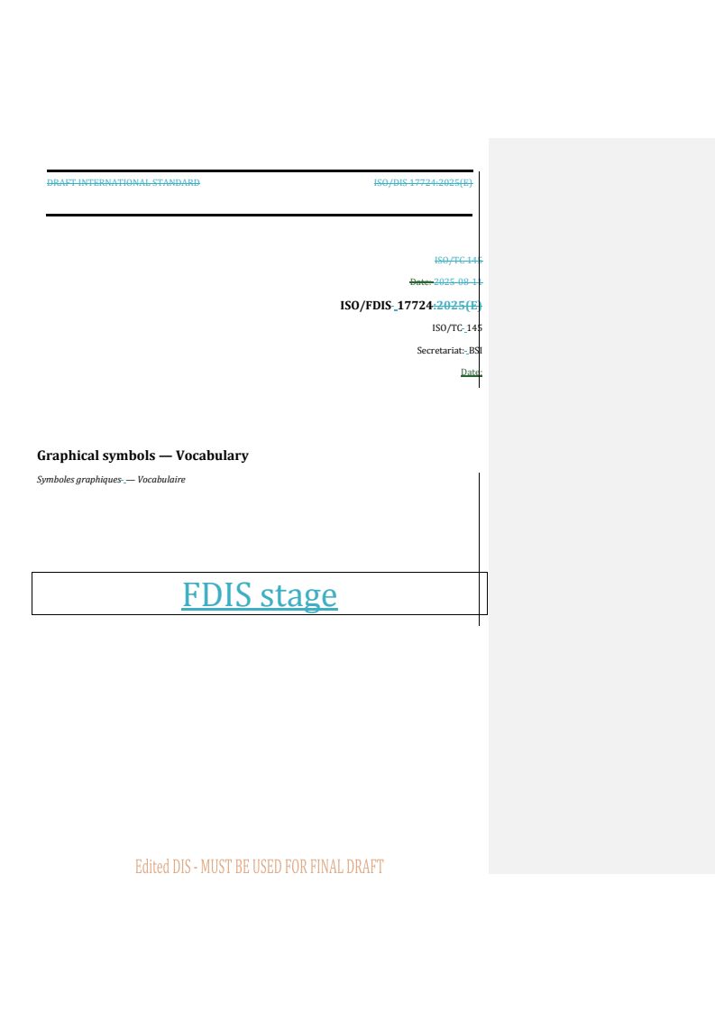 REDLINE ISO/FDIS 17724 - Graphical symbols — Vocabulary
Released:9/23/2025