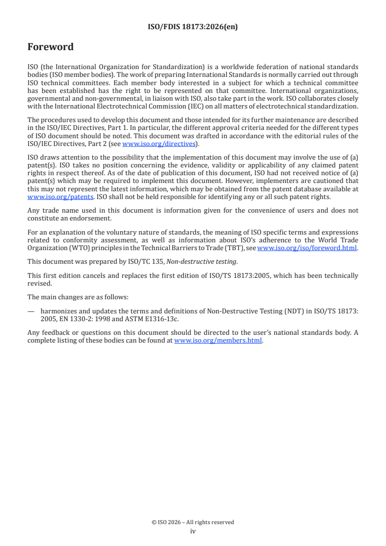 ISO 18173 ISO/FDIS 18173 - Non-destructive testing — General terms and definitions - Page 4 preview