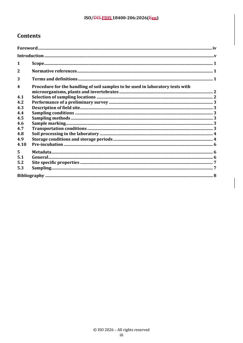 ISO/FDIS 18400-206 REDLINE ISO/FDIS 18400-206 - Soil quality — Sampling — Part 206: Collection, handling and storage of soil under aerobic conditions for the assessment of microbiological processes, biomass and diversity in the laboratory - Page 3 preview