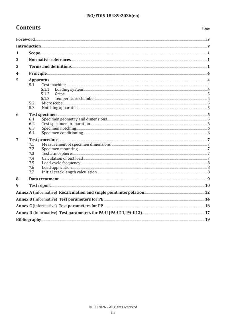 ISO/FDIS 18489 ISO/FDIS 18489 - Thermoplastic materials for piping systems — Determination of resistance to slow crack growth under cyclic loading — Cracked round bar (CRB) test method - Page 3 preview