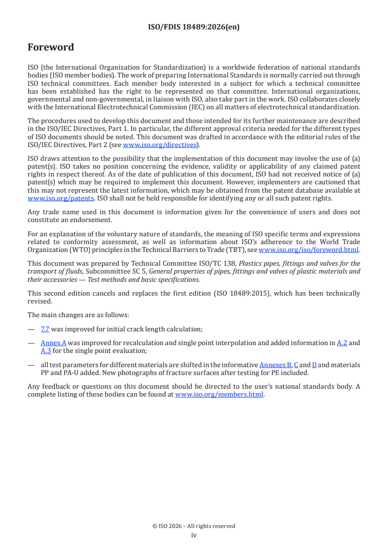 ISO/FDIS 18489 ISO/FDIS 18489 - Thermoplastic materials for piping systems — Determination of resistance to slow crack growth under cyclic loading — Cracked round bar (CRB) test method - Page 4 preview