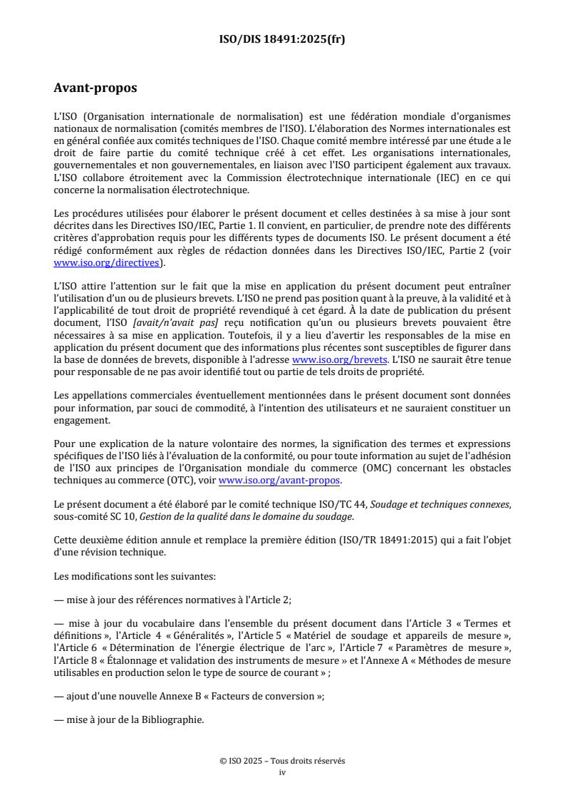 ISO/FDIS 18491 ISO/FDIS 18491 - Soudage et techniques connexes — Mesure des énergies de l'arc/22/2025 - Page 4 preview