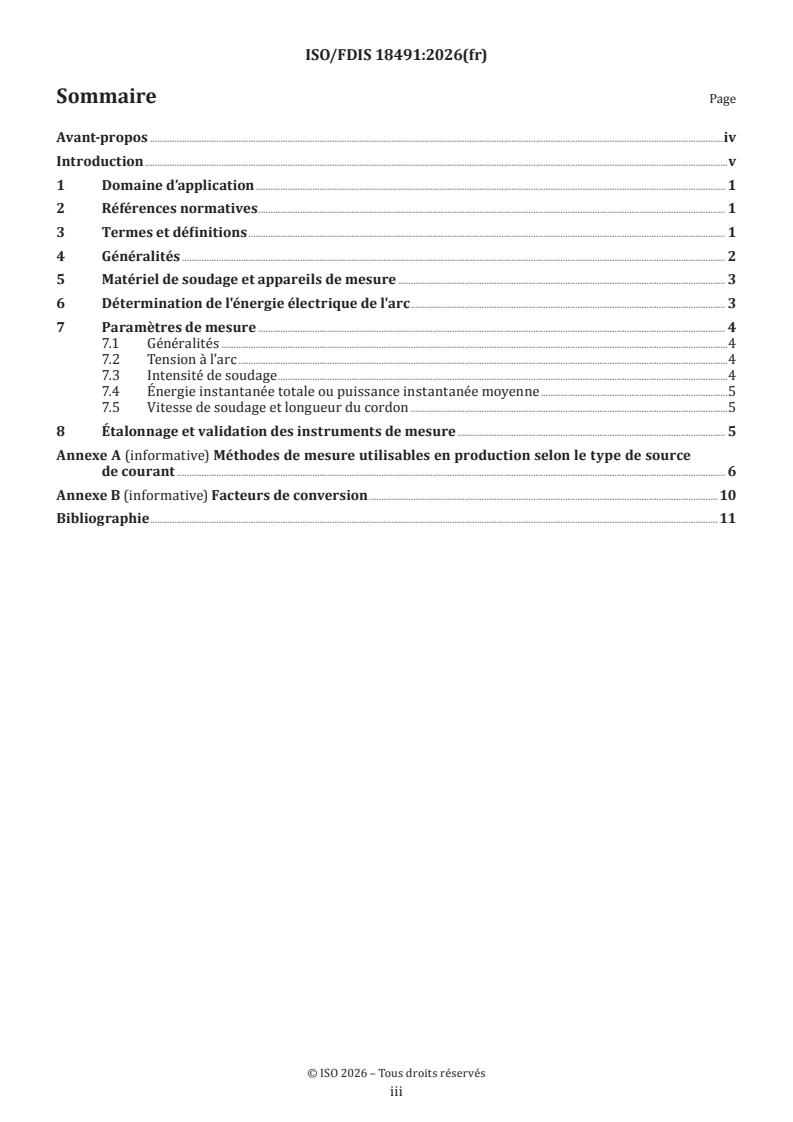 ISO/FDIS 18491 ISO/FDIS 18491 - Soudage et techniques connexes — Mesure des énergies de l'arc - Page 3 preview