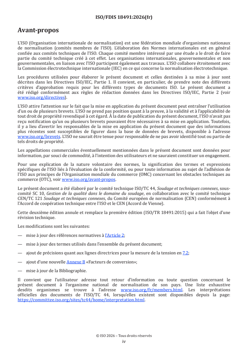 ISO/FDIS 18491 ISO/FDIS 18491 - Soudage et techniques connexes — Mesure des énergies de l'arc - Page 4 preview
