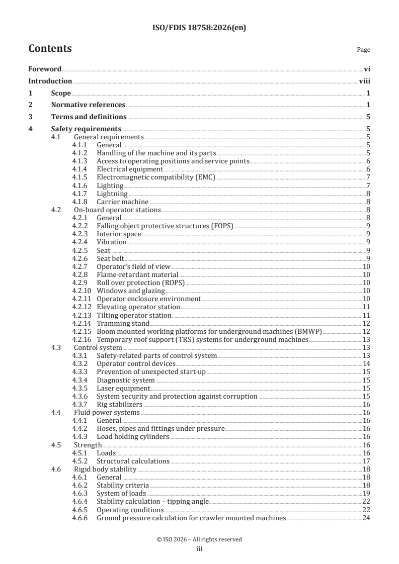 ISO/FDIS 18758 ISO/FDIS 18758 - Mining and earth-moving machinery — Rock drill rigs and rock reinforcement rigs — Safety requirements - Page 3 preview