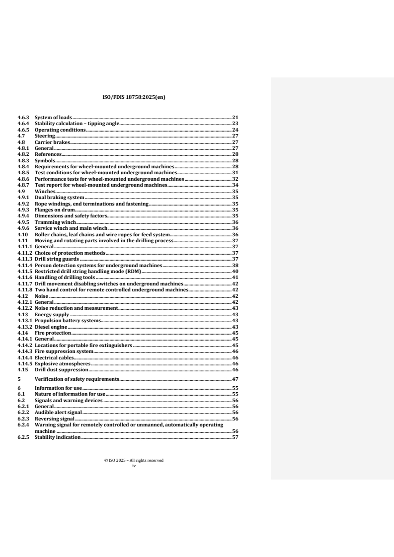 ISO/FDIS 18758 REDLINE ISO/FDIS 18758 - Mining and earth-moving machinery — Rock drill rigs and rock reinforcement rigs — Safety requirements - Page 4 preview
