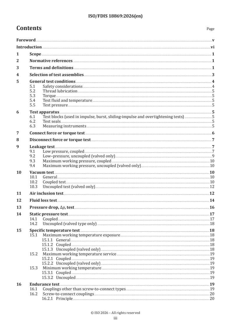 ISO/FDIS 18869 ISO/FDIS 18869 - Hydraulic fluid power — Test methods for couplings actuated with or without tools - Page 3 preview