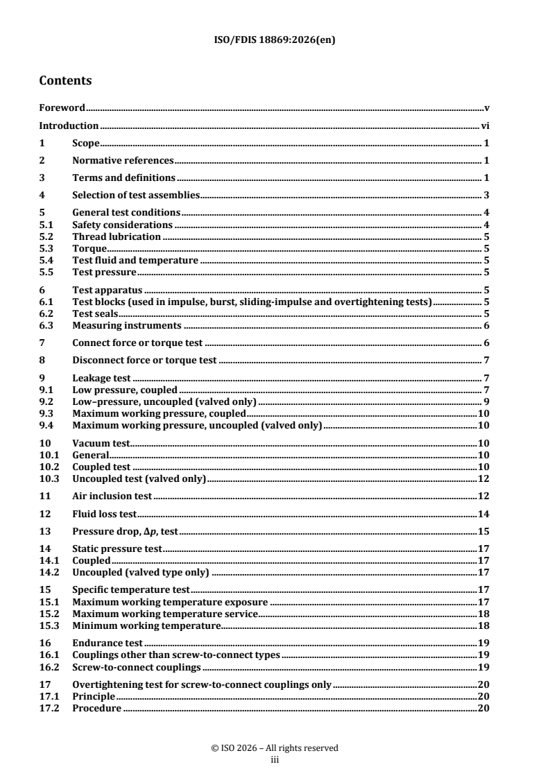 ISO/FDIS 18869 REDLINE ISO/FDIS 18869 - Hydraulic fluid power — Test methods for couplings actuated with or without tools - Page 3 preview