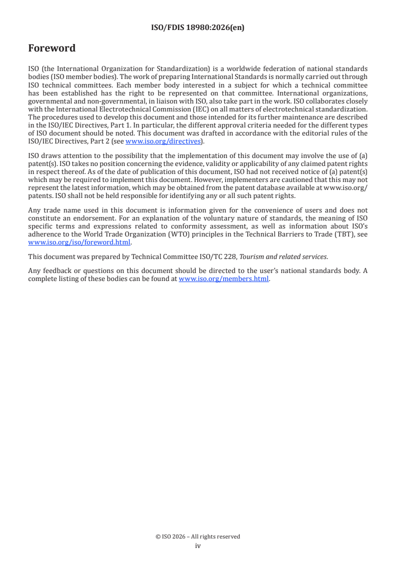 ISO 18980 ISO/FDIS 18980 - Tourism and related services — Camping tourism — Requirements and recommendations for campsite facilities and services - Page 4 preview