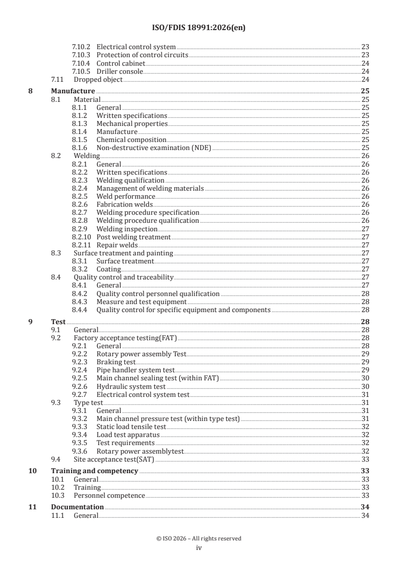 ISO/FDIS 18991 ISO/FDIS 18991 - Oil and gas industries including lower carbon energy — Drilling, production and injection equipment — Top drive systems - Page 4 preview