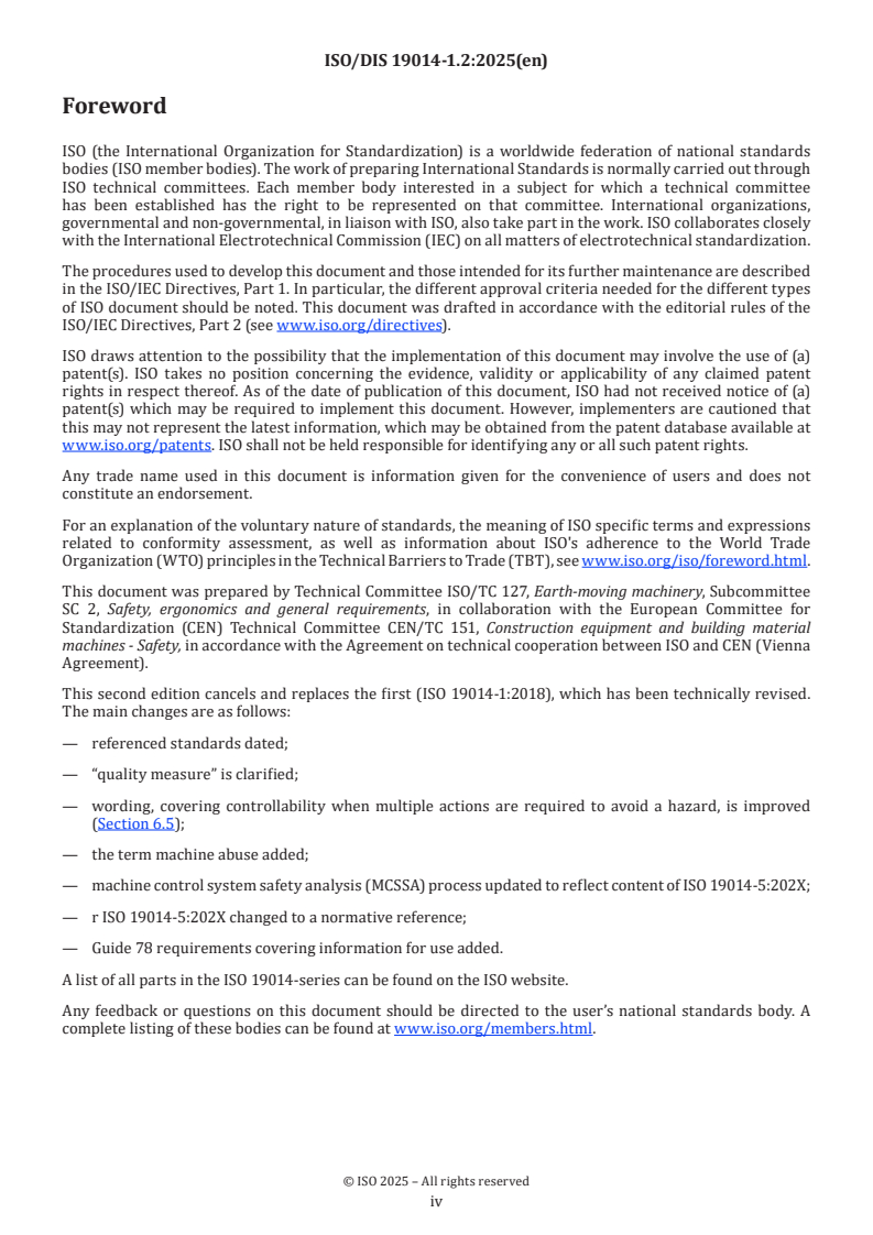 ISO/FDIS 19014-1 ISO/FDIS 19014-1 - Earth-moving machinery — Functional safety — Part 1: Methodology to determine safety-related parts of the control system and performance requirements/31/2025 - Page 4 preview