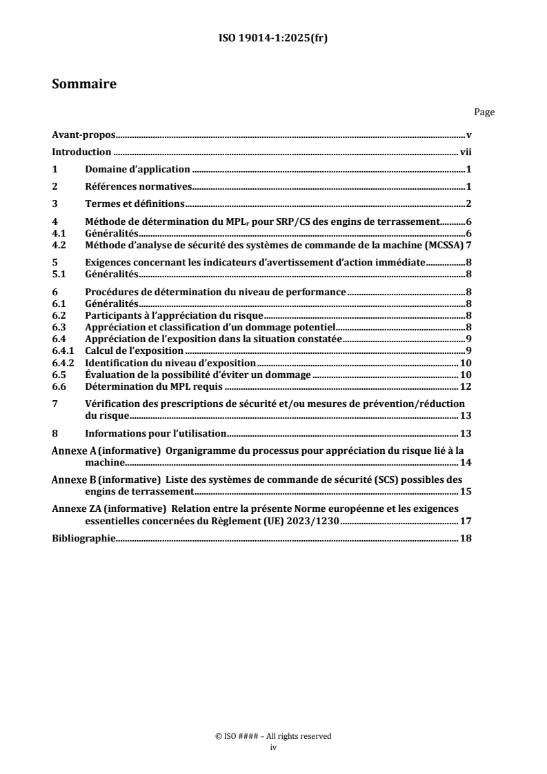 ISO/FDIS 19014-1 ISO/FDIS 19014-1 - Engins de terrassement — Sécurité fonctionnelle — Partie 1: Méthodologie pour la détermination des parties du système de commande relatives à la sécurité et les exigences de performance/24/2025 - Page 4 preview