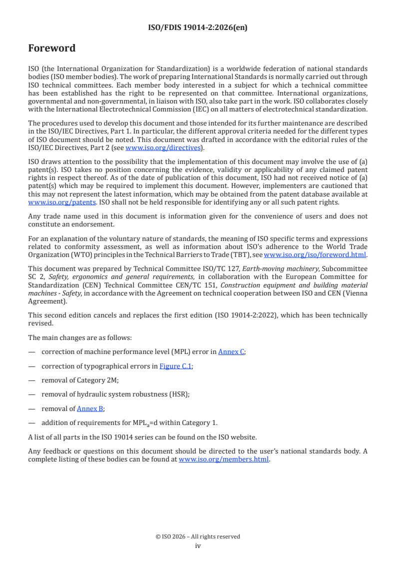 ISO/FDIS 19014-2 ISO/FDIS 19014-2 - Earth-moving machinery — Functional safety — Part 2: Design and evaluation of hardware and architecture requirements for safety-related parts of the control system - Page 4 preview