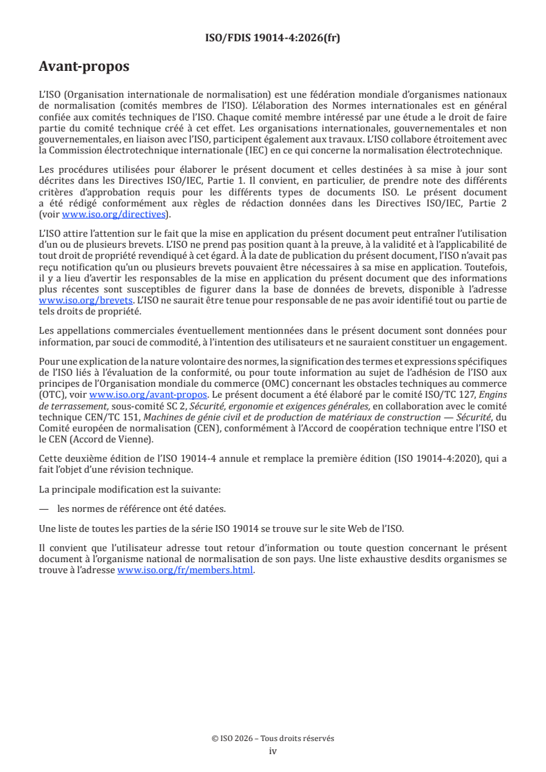 ISO/FDIS 19014-4 ISO/FDIS 19014-4 - Engins de terrassement — Sécurité fonctionnelle — Partie 4: Conception et évaluation du logiciel et de la transmission des données pour les parties du système de commande relatives à la sécurité - Page 4 preview