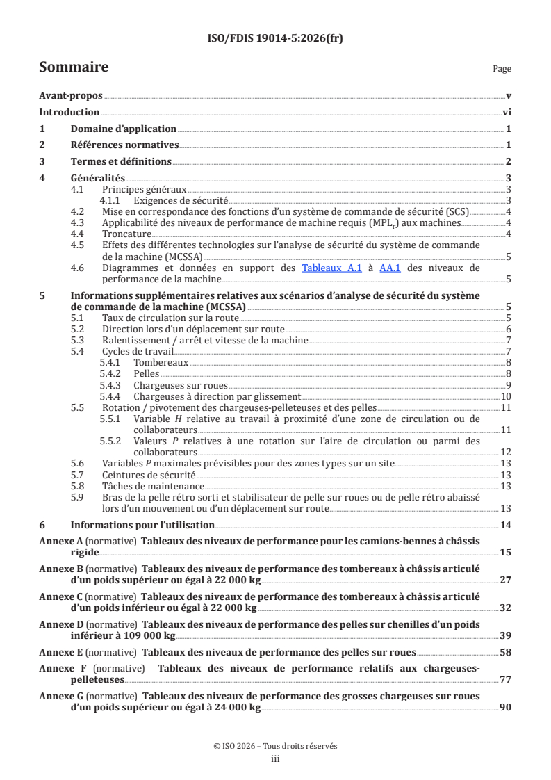 ISO/FDIS 19014-5 ISO/FDIS 19014-5 - Engins de terrassement — Sécurité fonctionnelle — Partie 5: Tableaux des niveaux de performance - Page 3 preview