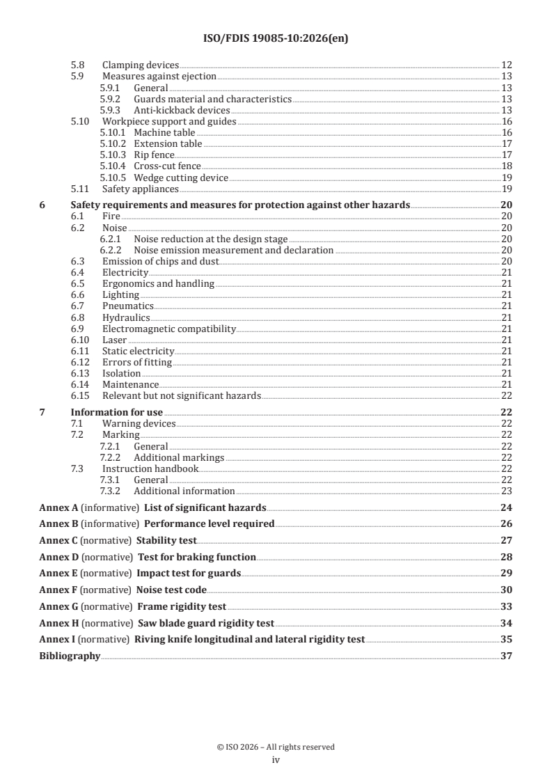 ISO/FDIS 19085-10 ISO/FDIS 19085-10 - Woodworking machines — Safety — Part 10: Building site saws (contractor saws) - Page 4 preview