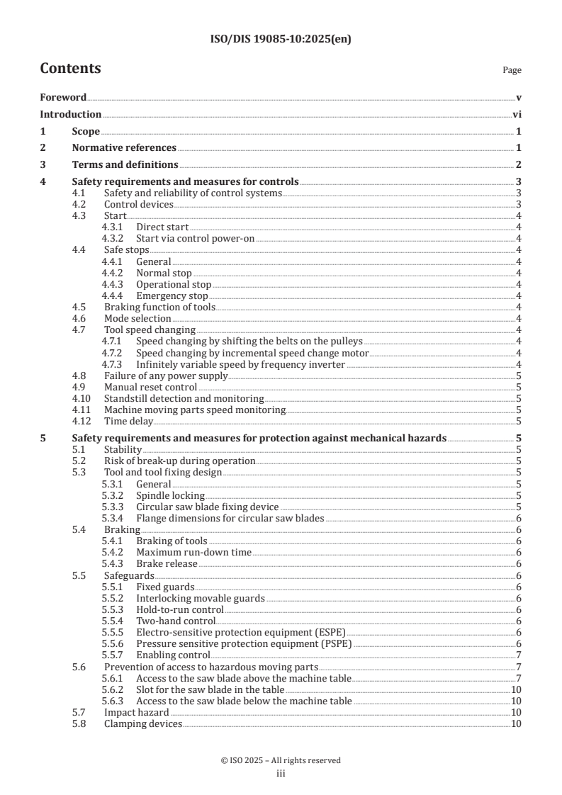 ISO/FDIS 19085-10 ISO/FDIS 19085-10 - Woodworking machines — Safety — Part 10: Building site saws (contractor saws)/20/2024 - Page 3 preview