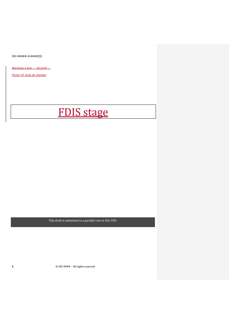 ISO/FDIS 19085-10 REDLINE ISO/FDIS 19085-10 - Woodworking machines — Safety — Part 10: Building site saws (contractor saws) - Page 2 preview