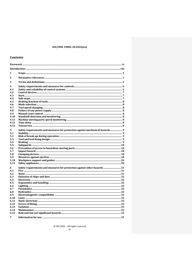 ISO/FDIS 19085-10 REDLINE ISO/FDIS 19085-10 - Woodworking machines — Safety — Part 10: Building site saws (contractor saws) - Page 4 preview