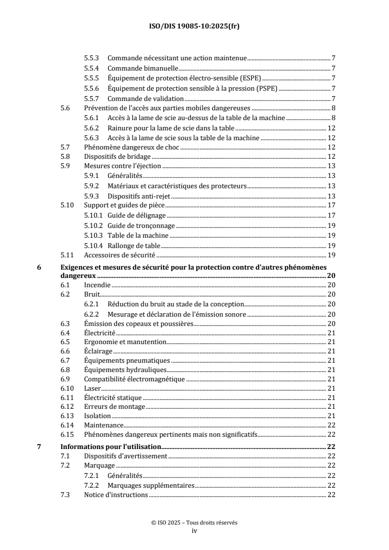 ISO/FDIS 19085-10 ISO/FDIS 19085-10 - Machines à bois — Sécurité — Partie 10: Scies de chantier/4/2025 - Page 4 preview