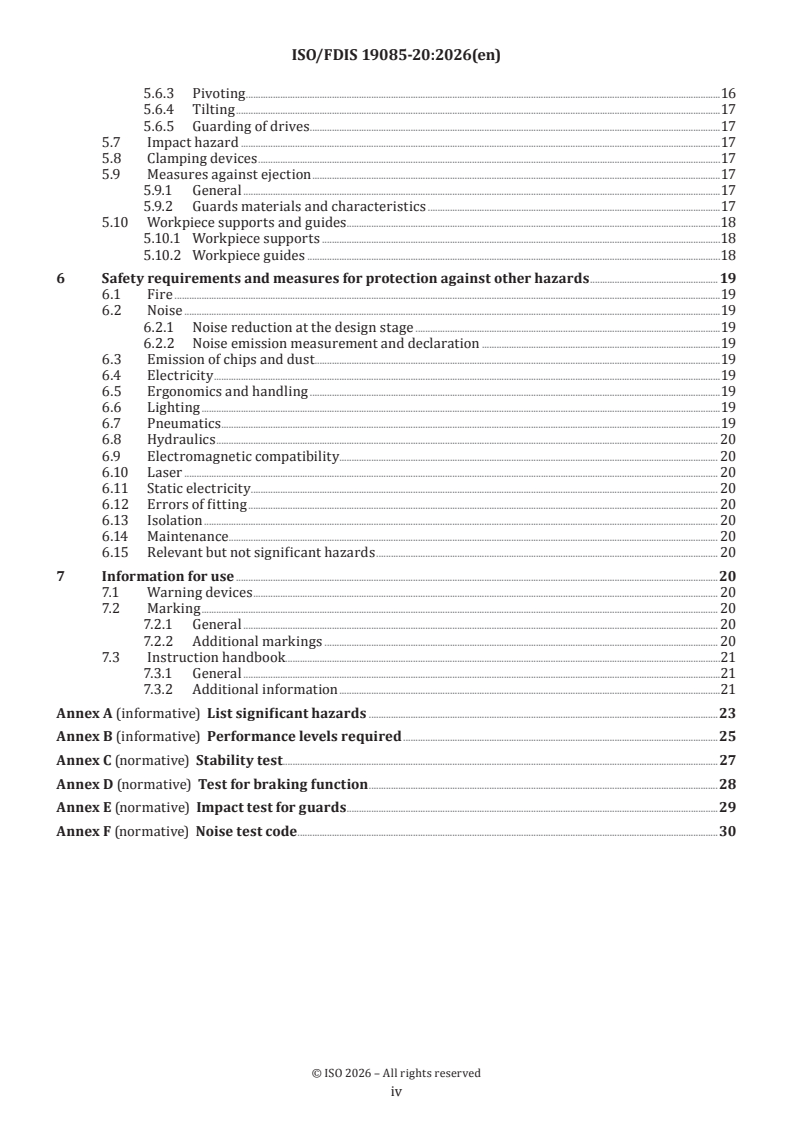 ISO/FDIS 19085-20 ISO/FDIS 19085-20 - Woodworking machines — Safety — Part 20: Horizontal cutting cross-cut sawing machines with one saw unit (radial arm saws) - Page 4 preview